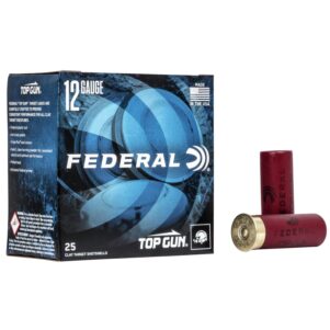 Carton of Federal Top Gun 12 Gauge #8 Shot Target Load all white background.