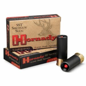 Hornady SST Slug 12 gauge 2¾ inch 300 grain FTX shotgun slug ammunition with box and shells