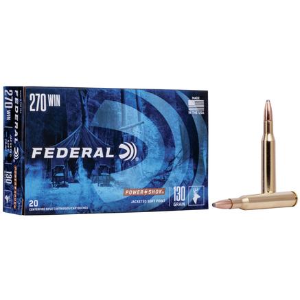 Federal Power-Shok Rifle Ammunition .270 Win 130 gr RNSP 3060 fps - 20/box a4ftactical