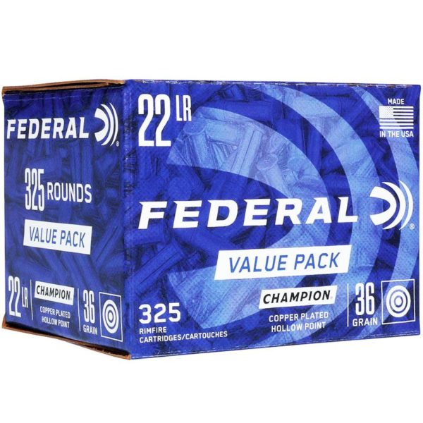 federal champion rimfire value pack ammunition 22lr 36gr cphp 1260 fps 325 ct fa725