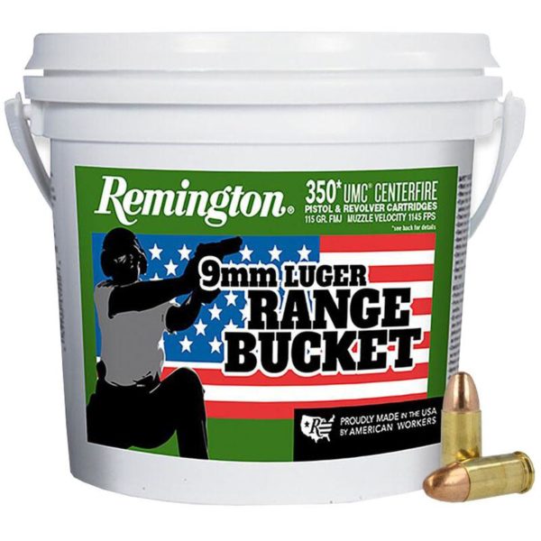 remington umc range bucket ammunition 9mm luger 115 gr mc 1145 fps 350ct RT23635