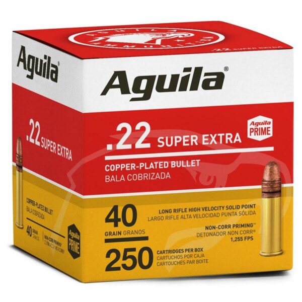 aguila super extra high velocity rifle ammunition 22 lr 40gr cpsp 1255 fps 250 ct au1b221100