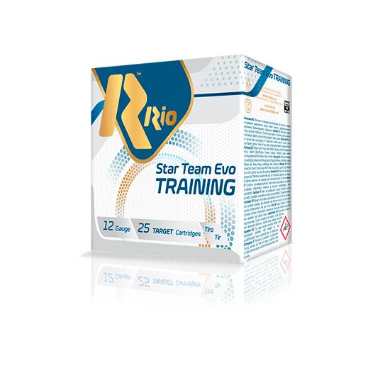 Carton of Rio Star Team EVO 12 Gauge ammo with all white background.