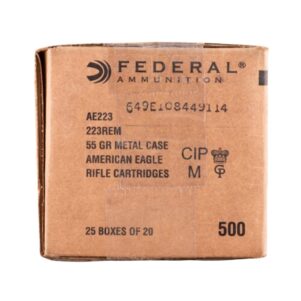 Federal Ammo American Eagle Rifle Ammunition .223 Rem 55 gr FMJ 3240 fps 500/rd Case