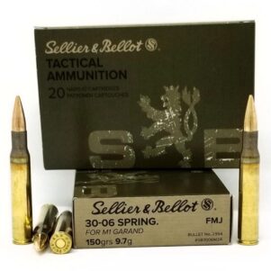 Sellier & Bellot M1 Garand Rifle Ammunition .30-06 Sprg. 150gr FMJ 2700 fps 20/ct